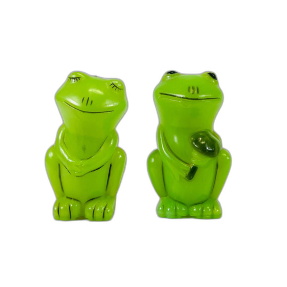 VTG Green Frog Plastic Salt Pepper Shakers Kitschy Happy Hong Kong Mid Century - Picture 7 of 9